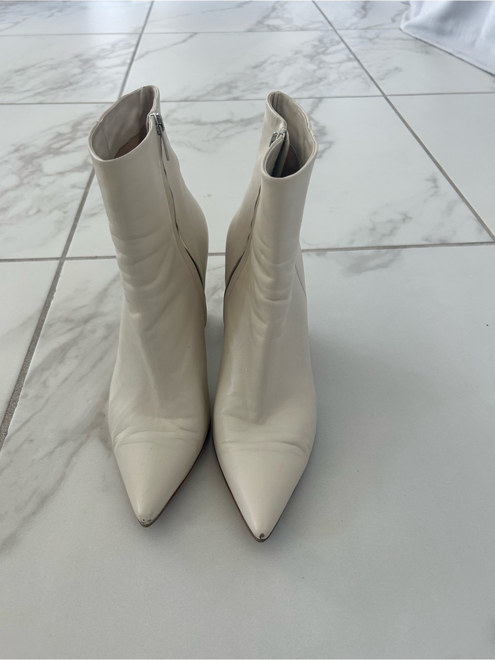 Gianvito Rossi Cream Pointed-Toe Ankle Boots